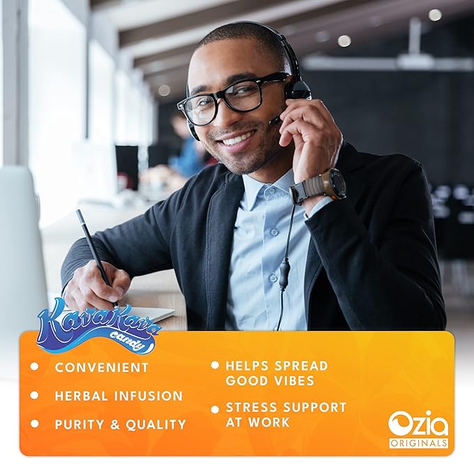 Ozia Originals Kava Kava Candy - 8 Kava Candies Per Pack, Kava Extract Stress Relief Supplement, Natural Kava Root Chill Happy Pill, Encourages Positive Mood - Orange Flavor, 4 Packs