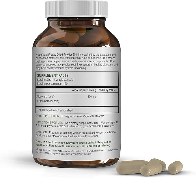 HERBAL HILLS Senna Capsules 120 & Aloe Vera Capsules 120 Count for Healthy Digestion and Detoxification Combo (Pack of 2) 240 Count