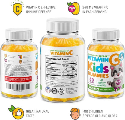 Omega 3 DHA Gummies and Vitamin C Gummies for Kids & Adults - Immune Support Low-Sugar Chewable Gummy Vitamins for Toddlers - Vegetarian Gelatin-Free Children's Supplement