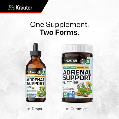 BIO KRAUTER Adrenal Support Tincture - Rhodiola & Ashwagandha Supplements - Vegan Mood Support Drops 4 Fl.Oz.