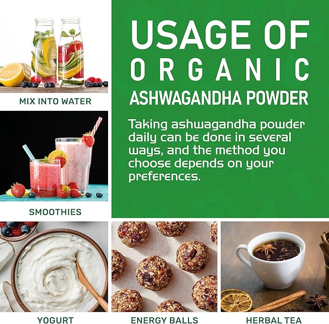 Jiva Organics Ashwagandha Root Powder 1.25 Pound (20oz) - Gluten Free, Indian Ginseng, Raw, Pure, Non-GMO, Lab Tested Ayurvedic Indian Powder