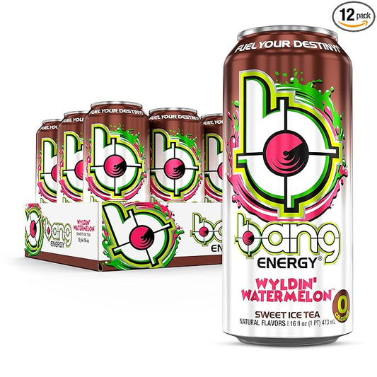 Bang Energy Wyldin’ Watermelon Sweet Tea, Sugar-Free Energy Drink, 16 Ounces (Pack of 12)