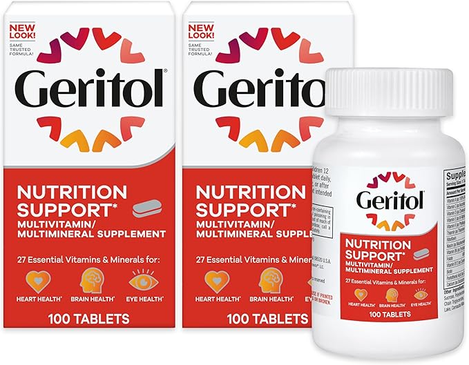 Geritol, Multivitamin Supplement, Contains B-Vitamins, Antioxidants, Vitamins C, E & D and Iron, 26 Essential Vitamins and Minerals, Gluten-Free, Non-GMO, No Artificial Sweeteners, 100 Tablets 2 Count
