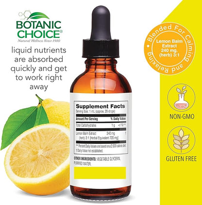 Botanic Choice Lemon Balm Liquid Extract, Alcohol Free, Gluten Free-Traditional Support for Tranquility-Fast Acting 1 Fluid Oz
