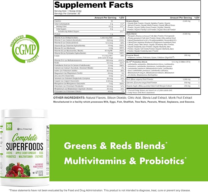 NutraOne Complete Superfoods Greens & Reds Blend - Vitality Vitamin Powder and Mineral Supplement - OmegaOne Omega-3 Fish Oil Supplement - Get Healthy Bundle