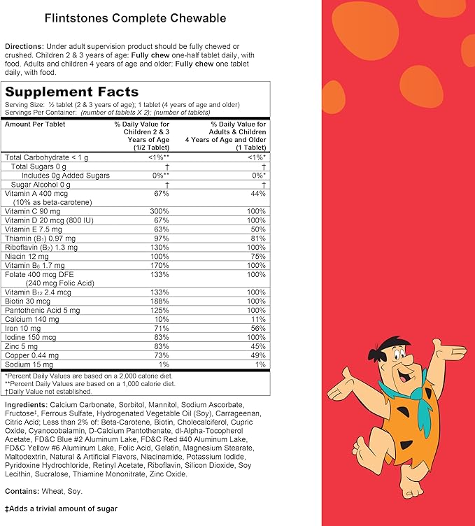 Flintstones Chewable Kids Vitamins, Complete Multivitamin for Kids and Toddlers with Iron, Calcium, Vitamin C, Vitamin D & More, 180ct