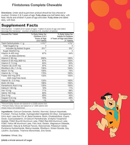 Flintstones Chewable Kids Vitamins, Complete Multivitamin for Kids and Toddlers with Iron, Calcium, Vitamin C, Vitamin D & More, 180ct
