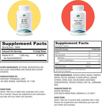 Earth's Splendor Energy & Wellness: Vitamin B12 Tablets for Metabolism Support + Apple Cider Vinegar Gummies for Energy