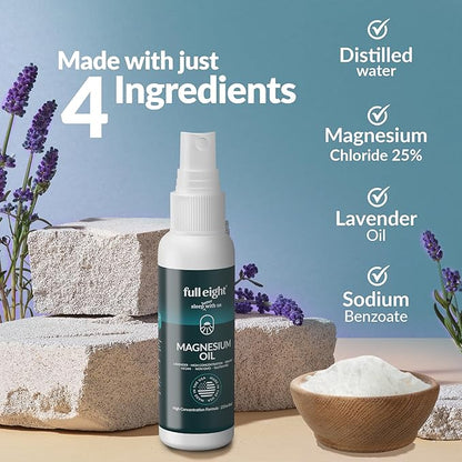 Pure Magnesium Oil Spray Bottle with Lavender - Topical Magnesium Body Spray for Feet, Muscle Pain, Leg Cramps & Sleep, Fast Absorption Natural & Organic - Made in USA, 8oz