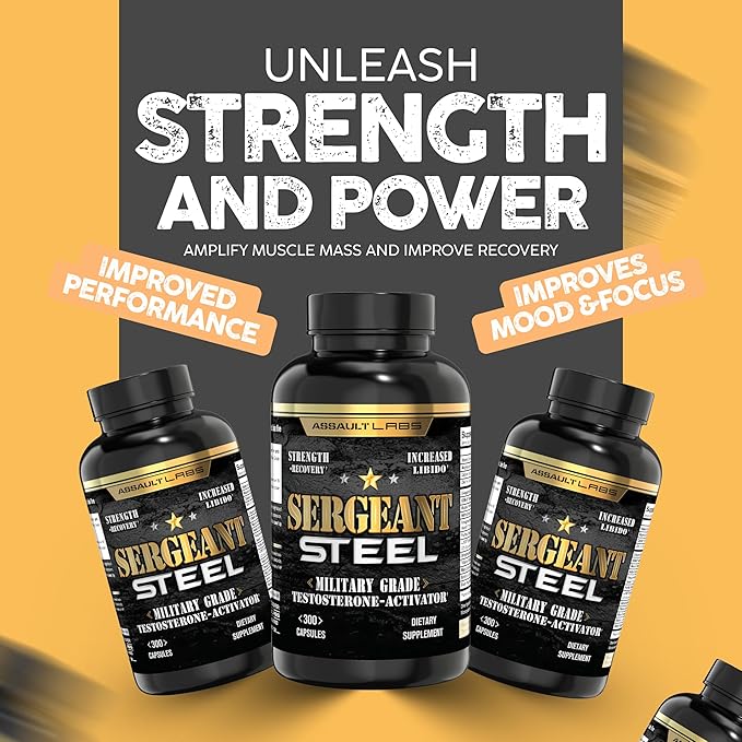 Sergeant Steel Blended with shilajit,Ashwagandha,mucuna,Magnesium,Nettle,zinc and Others for,Muscle Growth,Energy,Calm and Immune Support.300 Capsules 2 Months Supply.