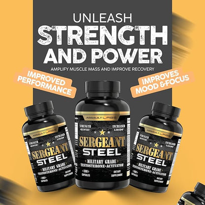 Sergeant Steel Blended with shilajit,Ashwagandha,mucuna,Magnesium,Nettle,zinc and Others for,Muscle Growth,Energy,Calm and Immune Support.300 Capsules 2 Months Supply.