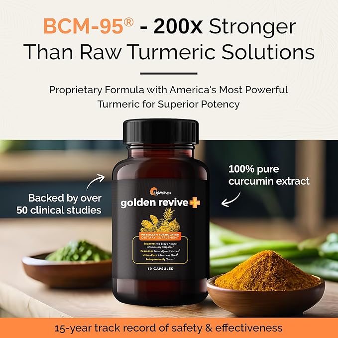 Golden Revive + Joint Support Supplement Featuring Turmeric with Black Pepper, Quercetin, and Magnesium- Turmeric Black Pepper Supplement - 6 Active Ingredients - 60 Capsules, 3 Pack