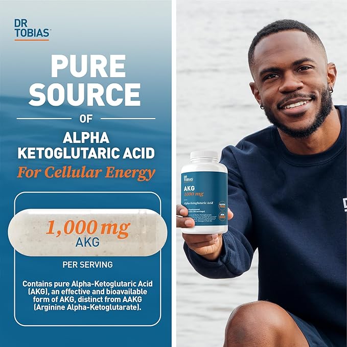 Dr. Tobias AKG Supplement & Vegan Omega 3 Algae Oil, Support Cellular Energy & Overall Health with AKG, EPA & DHA, Vegan, Gluten-Free, Non-GMO