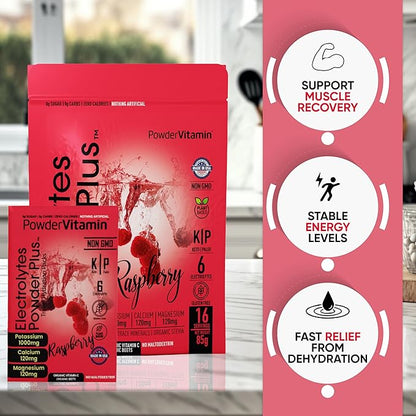 Electrolytes Powder Plus, Keto, Raspberry, Sugar Free, Pink Himalayan Salt, 1000mg Potassium, 120mg Calcium, 120mg Magnesium, Non-GMO, Zero Calories, (16 Hydration Packets)