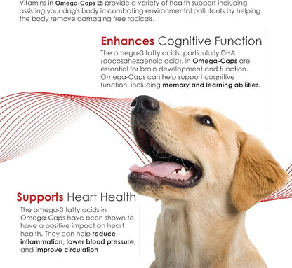 Omega-Caps Extra Strength for Large Breeds-Vet Formulated for Healthy Radiant Skin & Coat While Reducing Excess Shedding. Contains Omega 3 for Immune System Support, Easy to Dose, 60 Soft Gel Capsules