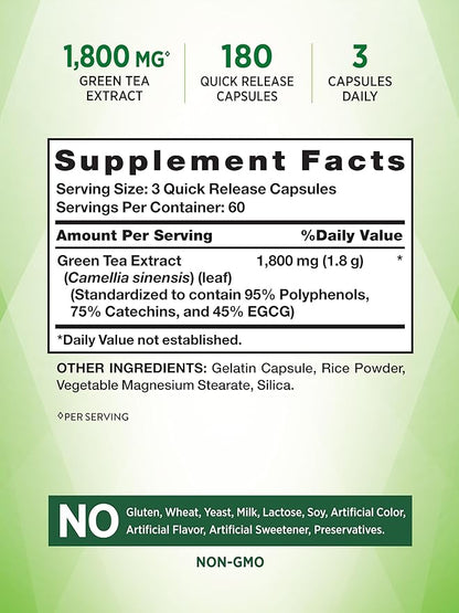 Nature's Truth EGCG Green Tea Extract Capsules | 180 Pills | Non-GMO & Gluten Free Supplement