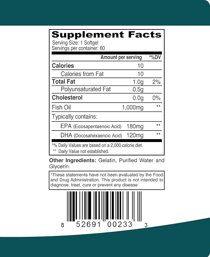 ELP ESSENTIAL Fish Oil Omega 3 Fish Oil 1000 mg Softgels 60 Count