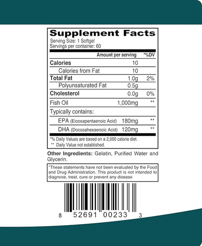 ELP ESSENTIAL Fish Oil Omega 3 Fish Oil 1000 mg Softgels 60 Count