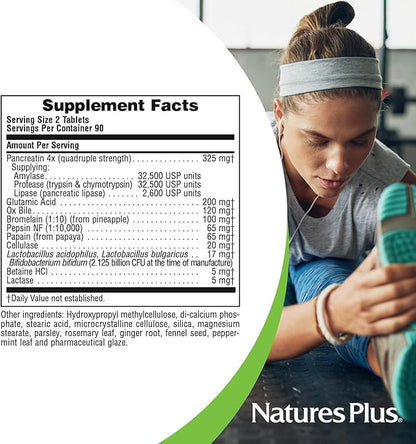 Natures Plus Ultra-Zyme - 180 Tablets, Pack of 2 - Maximum Strength Digestive Enzyme Supplement with Acidophilus & Glutamic Acid - Gluten Free - 180 Total Servings