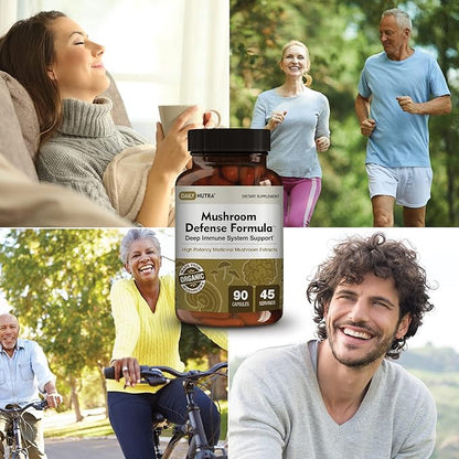 Mushroom Defense Formula - Immune Support Supplement | Organic Mushrooms, Hot Water Extracted - Reishi, Chaga, Maitake, Shiitake & Turkey Tail (90 Capsules)
