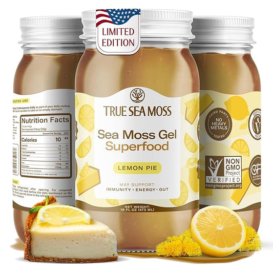 TrueSeaMoss Sea Moss Gel – Made in USA – Wildcrafted Seamoss, Fresh Fruits & Sea Vegetables – Lemon Pie, Pack of 1 (Labels may Vary)