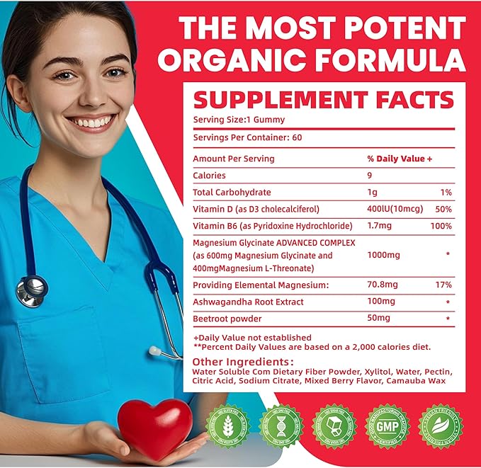 Ashwagandha Gummies & Vitamin D3 Gummies 60 Count - Organic Aswangdha Supplement for Improve Sleep, Stress Relief & Mood Calm(Mixed Berry, Vegan, Plant Based,Gluten-Free & Gelatin Free)-1pack