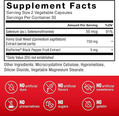 Force Factor Horny Goat Weed for Men, Natural Male Drive and Vitality Supplement with Natural Ingredients for Superior Absorption, Fundamental Series, 750mg, 60 Capsules