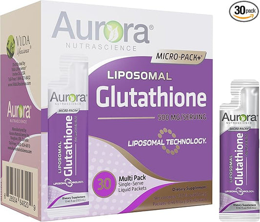Aurora Nutrascience Micro-Liposomal Liquid Glutathione, Immune & Antioxidant Gut Health Support Supplement, 500 mg per Serving, Gluten Free, Non-GMO, Sugar-Free, 30 Single-Serve Packets