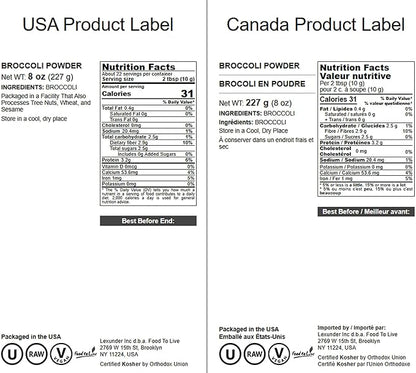 Food to Live Broccoli Powder, 8 Ounces – Nutrient-Rich Green Superfood for Smoothies, Shakes and Cooking, High in Fiber, Vitamins and Antioxidants, Vegan, Kosher, Bulk