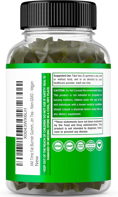 Green Tea Fat Burner Weight Loss Gummies (60 Count) Fat Burner Women - Appetite Suppressant Weight Loss Supplement for Men & Women with Apple Flavored - Third Party Tested - USA Made