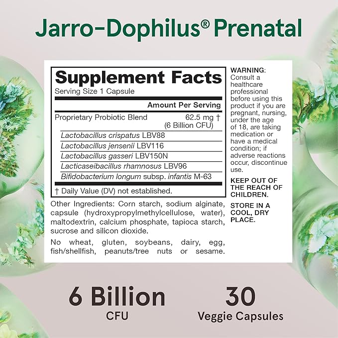 Jarrow Formulas® Jarro-Dophilus® Prenatal Probiotics For Women, 6 Billion CFU, Supports a Healthy Pregnancy, 30 Veggie Capsules, 30 Day Supply
