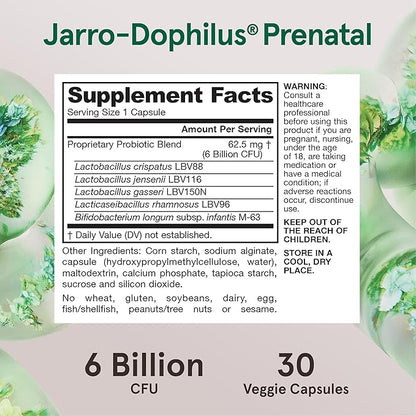 Jarrow Formulas® Jarro-Dophilus® Prenatal Probiotics For Women, 6 Billion CFU, Supports a Healthy Pregnancy, 30 Veggie Capsules, 30 Day Supply