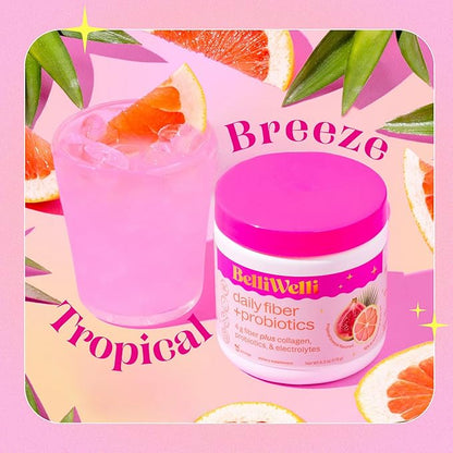 BelliWelli Fiber Supplement for Women & Men – Premium Daily Fiber Powder from Organic Acacia with Added Collagen, Electrolytes & Probiotics – No Bloat, Constipation & Gut Health Support (Tropical)