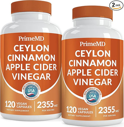 5-in-1 Ceylon Cinnamon Capsules 2355mg - Apple Cider Vinegar Capsules with Turmeric, Panax Ginseng, and Bioperine (120 Count, Pack of 2)