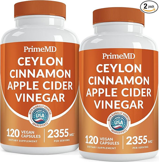 5-in-1 Ceylon Cinnamon Capsules 2355mg - Apple Cider Vinegar Capsules with Turmeric, Panax Ginseng, and Bioperine (120 Count, Pack of 2)