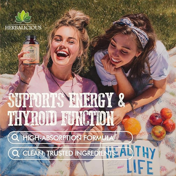 Natural Iodine Extract 100 Capsules - Sea Kelp - for Thyroid Function Support, Digestion, Helps Support Bone and Brain Health, Helps Support Energy Levels, Non GMO, Soy Free, Gluten Free