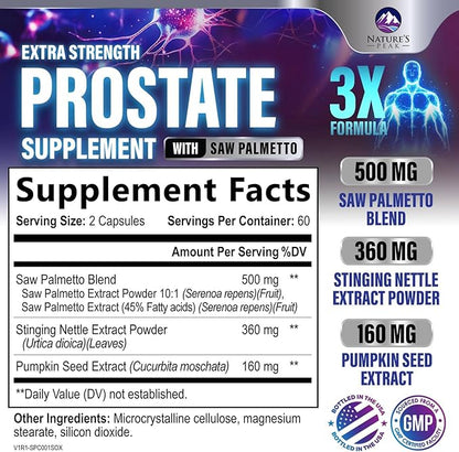 Prostate Health Supplements for Men - Potent 3X Formula with Saw Palmetto + Stinging Nettle + Pumpkin Seed Extract, Bottled in USA, Prostate Supplement, DHT Blocker for Urinary Support - 120 Capsules