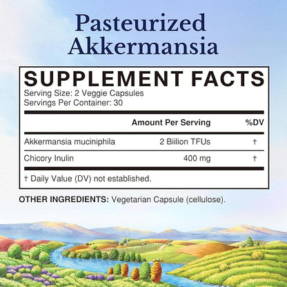 Vitalitown Akkermansia Probiotic GLP-1 with Chicory Inulin | 2 Billion TFU | Akkermansia Muciniphila Probiotics for Men & Women | Gut Health | Digestion | Non-GMO | 60 Veg Caps