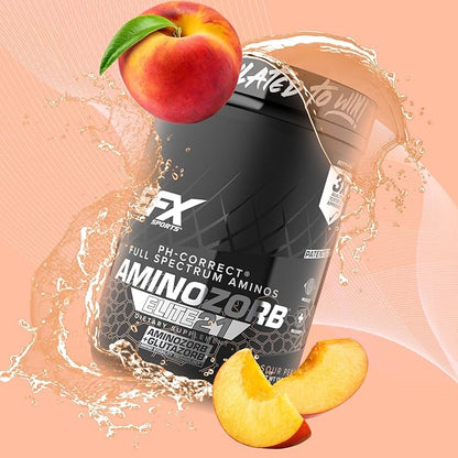EFX Sports Aminozorb Elite 21 | PH-Correct, Full Spectrum Aminos + Glutamine | Essential & Non Essential Aminos | Zero Sugars | 30 Servings (Sour Peach)