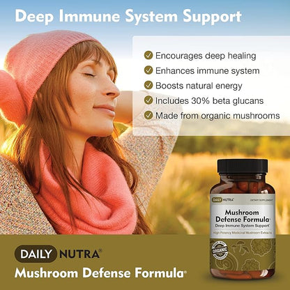 Mushroom Defense Formula - Immune Support Supplement | Organic Mushrooms, Hot Water Extracted - Reishi, Chaga, Maitake, Shiitake & Turkey Tail (270 Capsules)