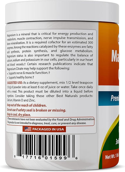 Best Naturals Magnesium Citrate Powder 1 Pound (1 LB (Pack of 2))