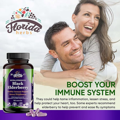 Black Elderberry Capsules | 180 Count | Sambucus Elderberry Vitamins, Non-GMO, Gluten Free, Organic Elderberry Extract Sambucus Nigra