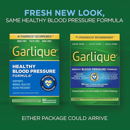 Garlique Garlic Extract Supplement, Healthy Blood Pressure Formula, Odorless & Vegan, 60 Caplets