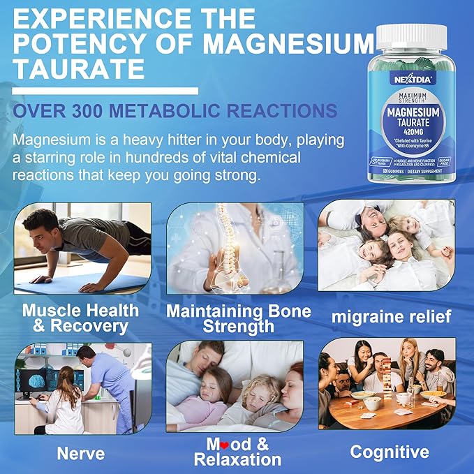 Magnesium Taurate 420mg + Vitamin B6 for Enhanced Absorption, Supporting Hēalthy Hēart, Zzzs, Relaxation, Nerve & Muscle Health – Vegan, Non-GMO, Gluten-Free, Sugar-Free, 2-Pack