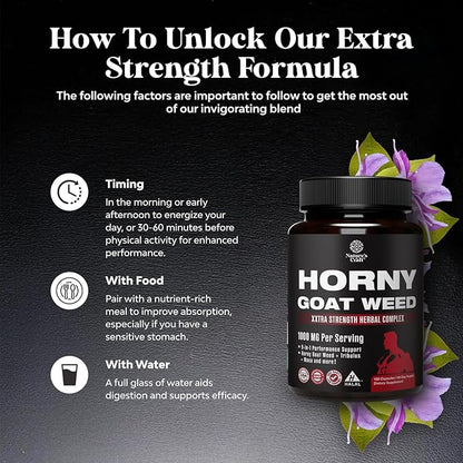 Horny Goat Weed for Men Enhancement - Extra Strength Male Enhancing Supplement with Black Maca Root, Tongkat Ali, Saw Palmetto & Panax Ginseng Extract for Stamina & Energy - 180 Capsules
