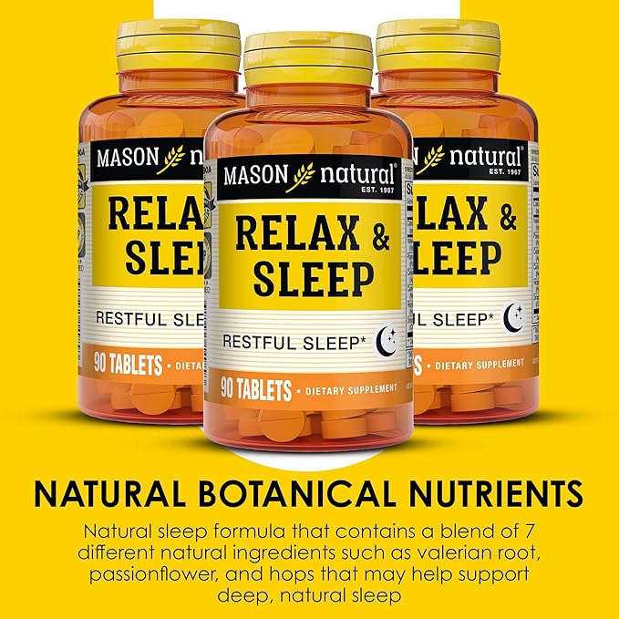 MASON NATURAL Relax & Sleep Dietary Herbal Supplement with Valerian Root & Passiflora Extract, 9 Month Supply, 3 Pack