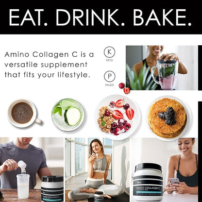 Amino Collagen C with Hyaluronic Acid (60 Servings _ 16oz _456g) - Non-GMO Marine Collagen Peptides - Hydrolyzed Powder - Unflavored - No Sugar - For Firm Skin, Hydration, Healthy Joints and Gut.