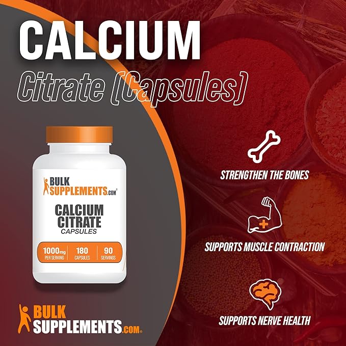 BulkSupplements.com Calcium Citrate Capsules - Calcium Citrate Supplement - Soy Free -180 Capsules (Pack of 1)