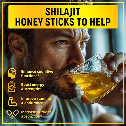 Shilajit Honey Sticks - Himalayan Shilajit Honey Sticks Organic Honey & Saffron for Energy,Strength & Cognitive Support for Men & Women 30 pcs