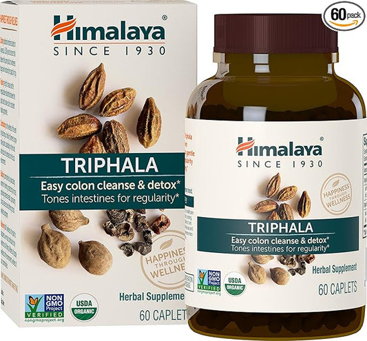 Himalaya Organic Triphala, 2 Month Supply, for Colon Cleanse, Detox & Occasional Constipation, USDA Certified Organic, Non-GMO, Gluten-Free, Extract & Powder Herbal Supplement, 688 mg, 60 Caplets